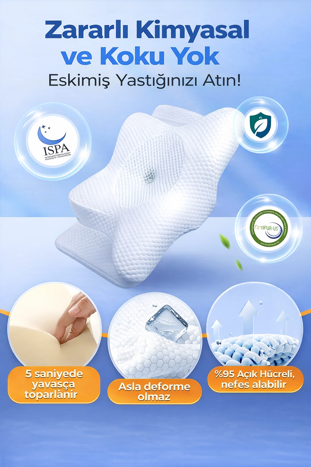 Ortopedik Boyun Yastığı Boyun Düzleşmesine Destekli Hafızalı Köpük Boyun Yastığı